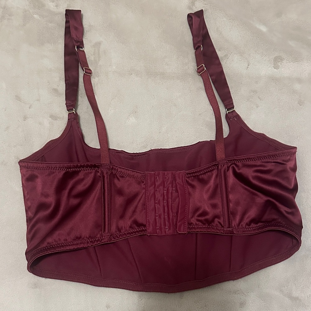 Corseted Burgundy Satin Bralette - Picture 2 of 5